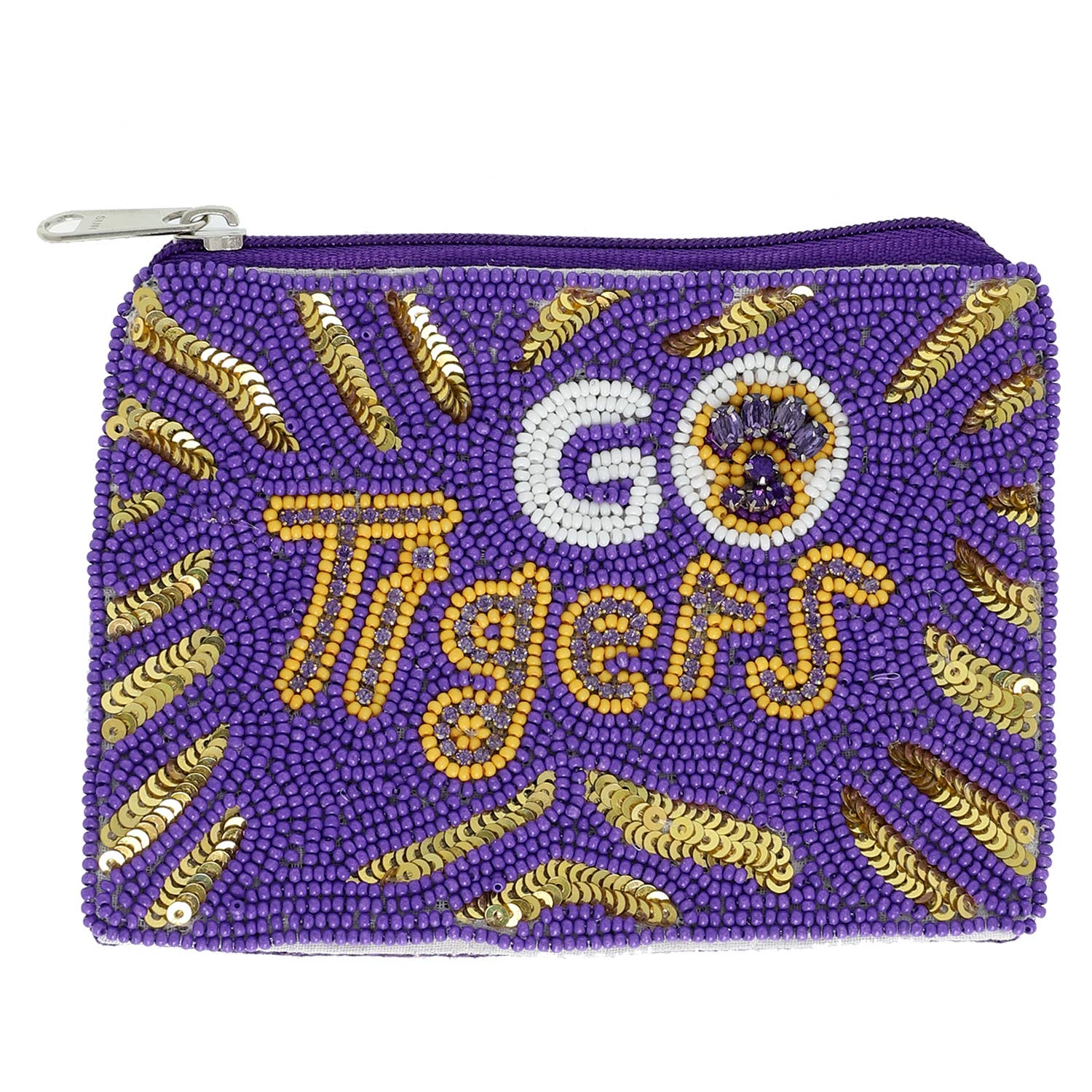 SP Sophia Collection - Wholesale Coin Purse - Women's - Gold Tigers Seed Beaded Football Coin Bag 1