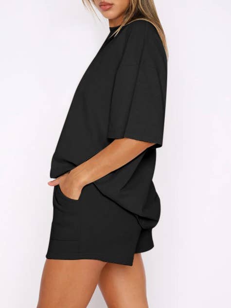 HIDDENBRAND - Wholesale Lounge Set - Women's - Half Sleeve Basic T-shirt 2 Piece shorts Set