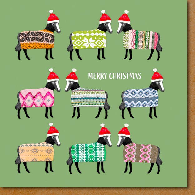 Glædelig jul Horse Jumpers kort for engroshandel hos Sally Scaffardi Design