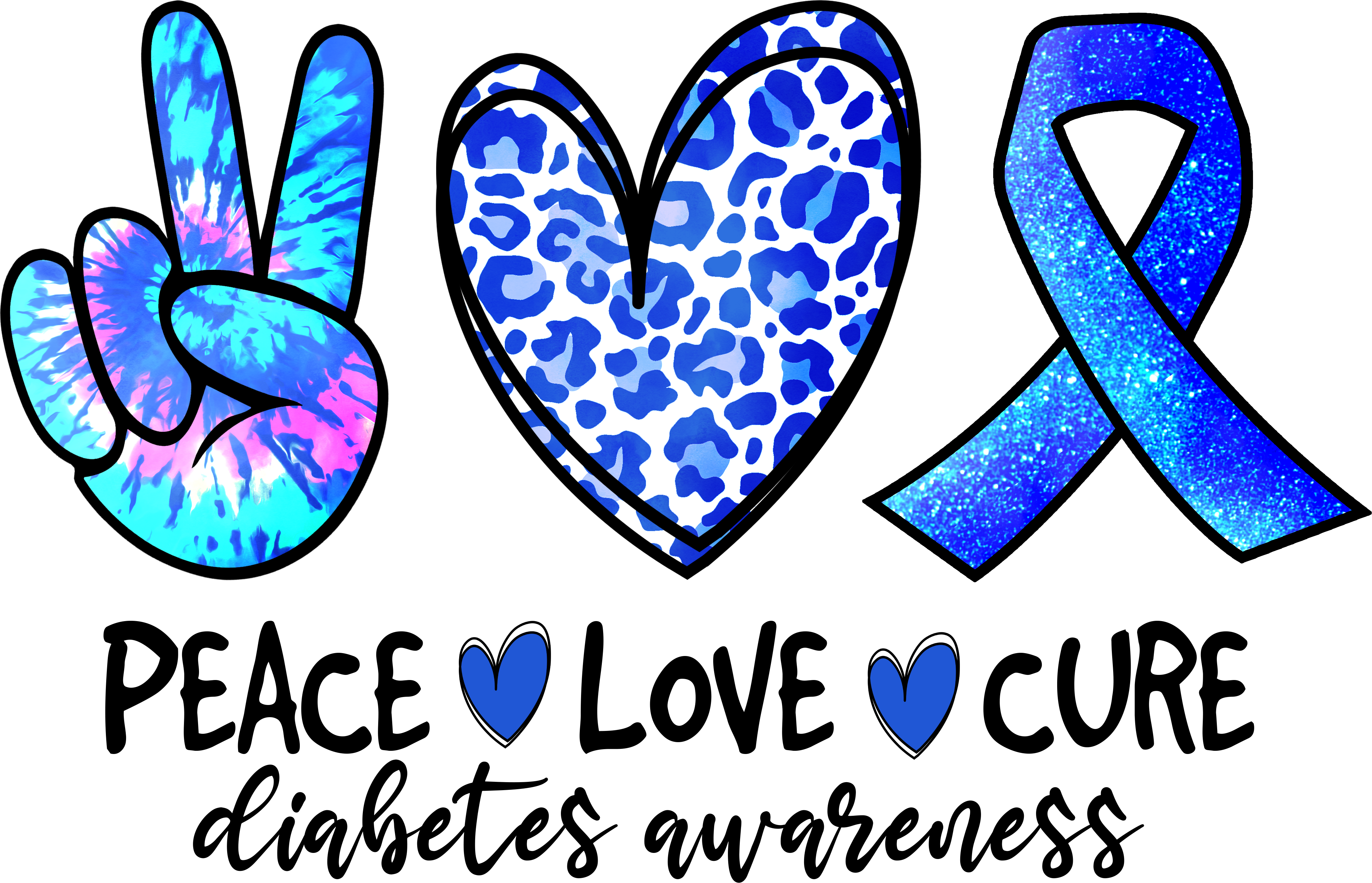 Savannah and James Co - Wholesale Sticker - Peace Love Cure Diabetes Vinyl, Sticker, 3x3 in0