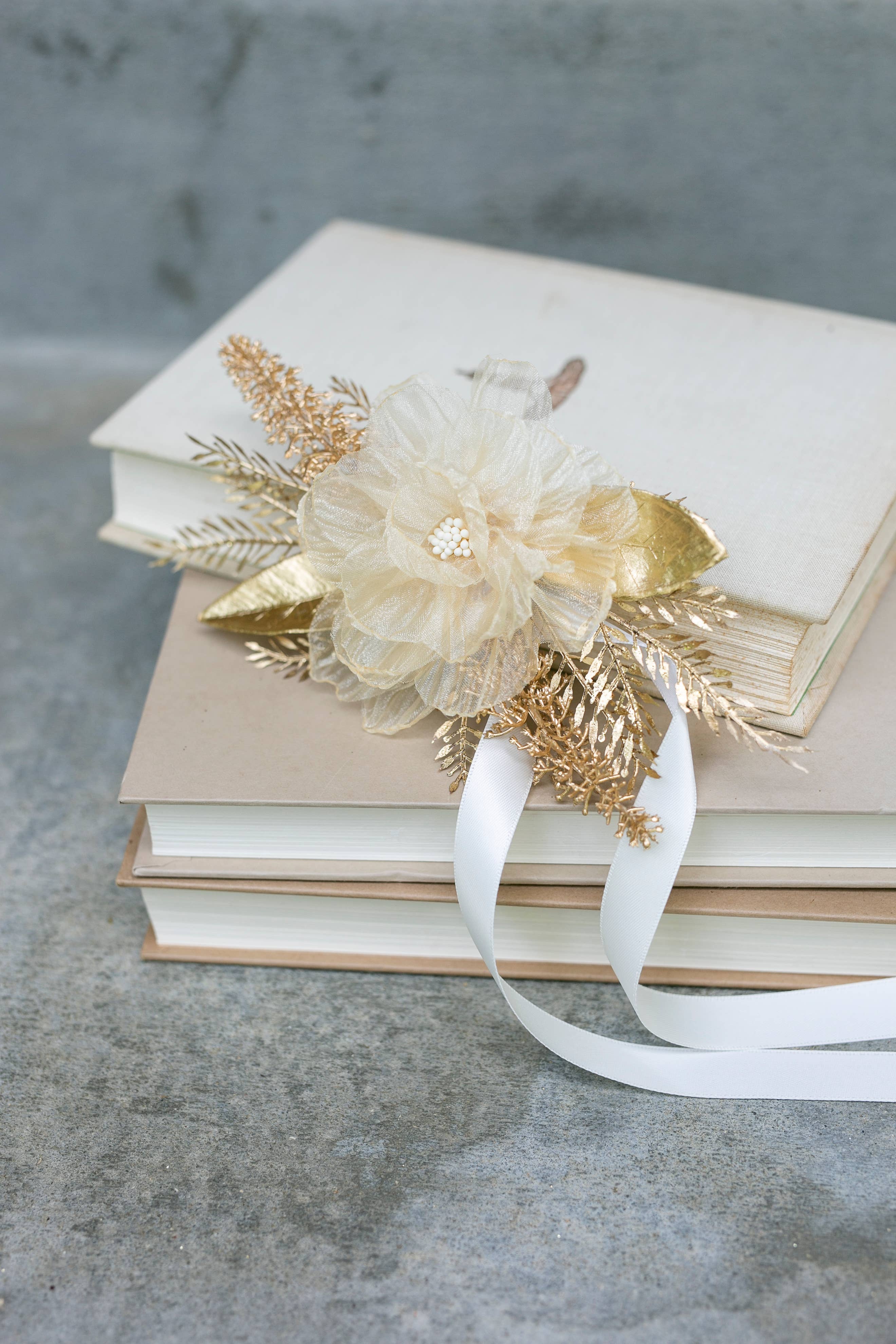 Indy Supply Co – wholesale Artificial flowers – Artificial Floral Corsage | Golden Floral Wedding Wristlet2