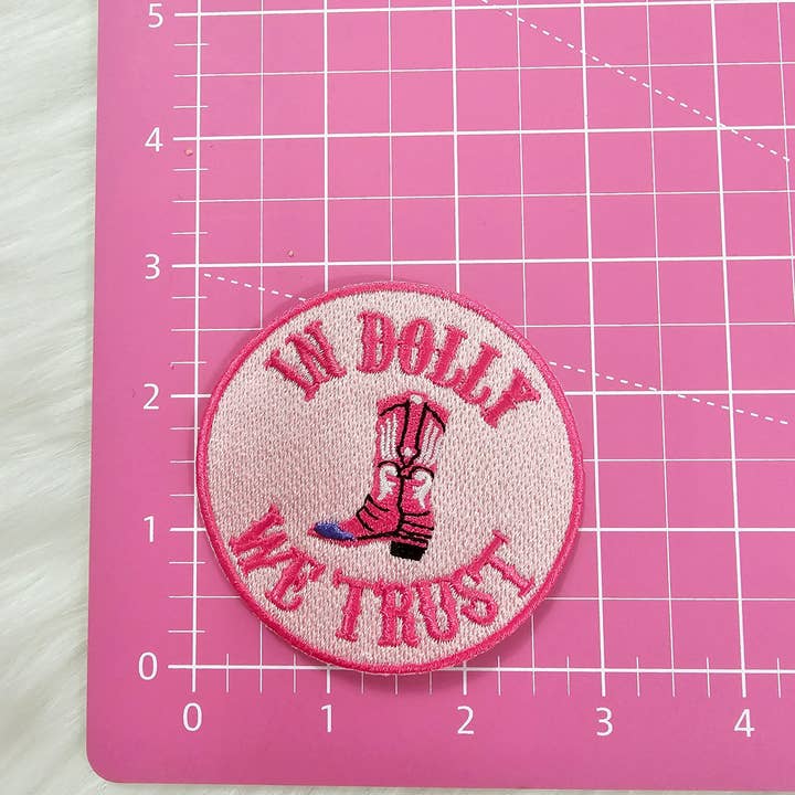 Scratch Decor - Wholesale Patch - 'In Dolly We Trust' Pink Embroidery Iron On Patch