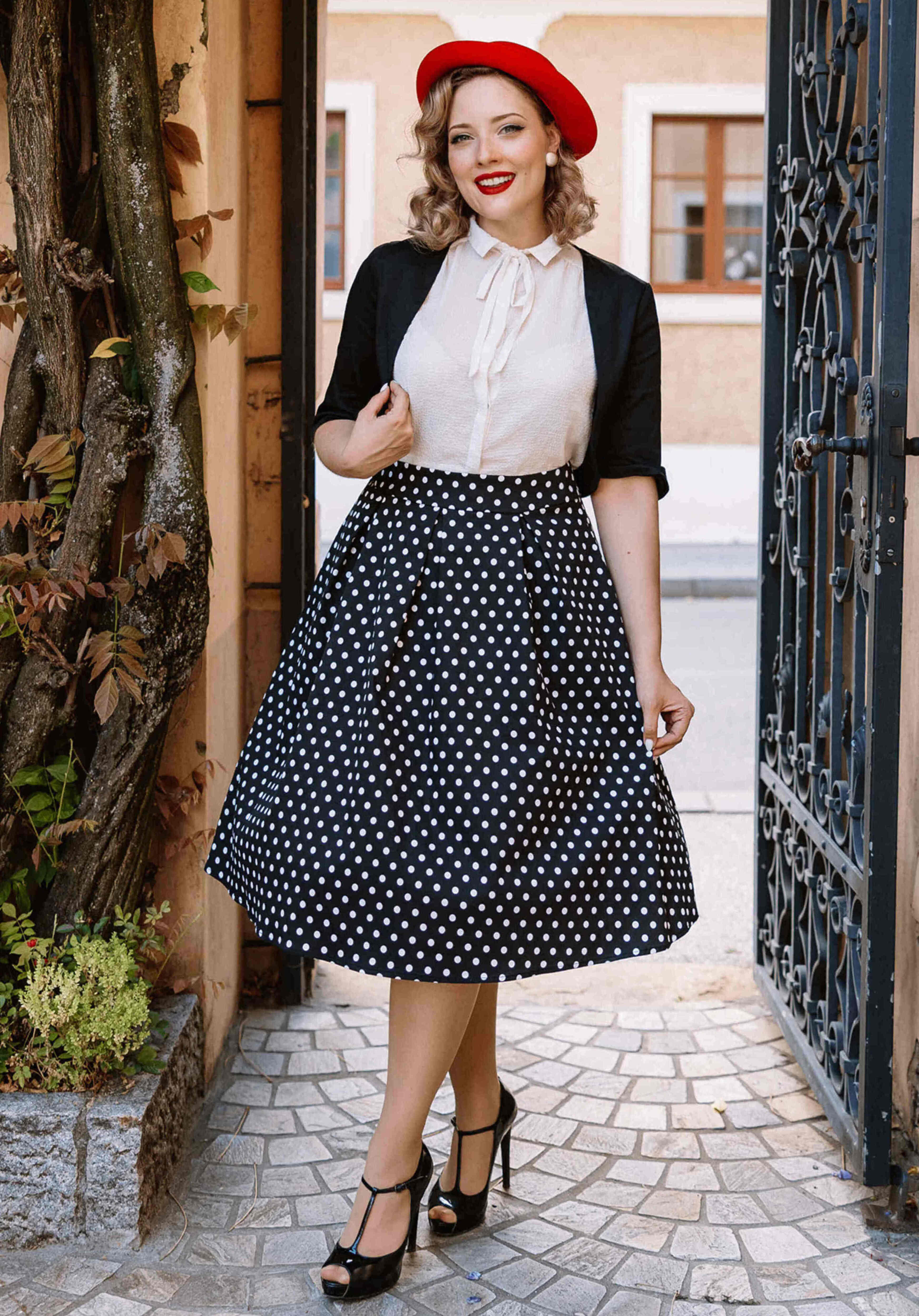 Dolly & Dotty - Wholesale Skirt - Women's - Rochelle High Waist Full Circle Polka Dot Skirt in Black1