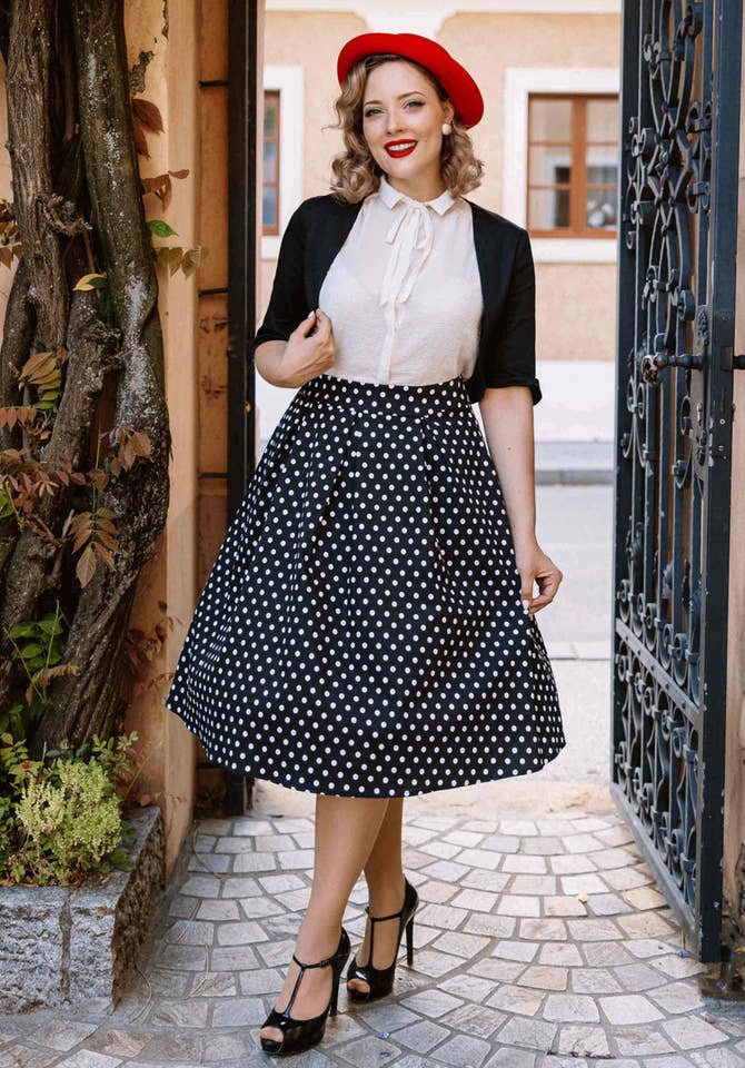 Dolly & Dotty - Wholesale Skirt - Women's - Rochelle High Waist Full Circle Polka Dot Skirt in Black1