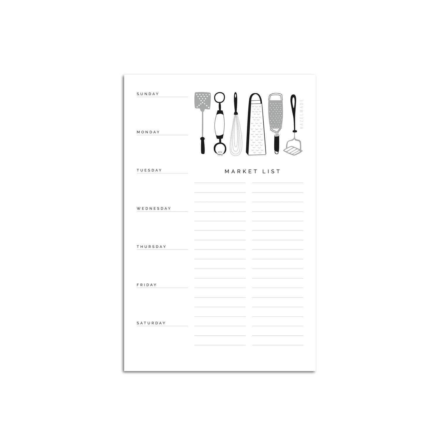 HAZELMADE® Tea Towels + Gifts - Wholesale Notepad - Meal Planner Kitchen Utensils Notepad / Large / 5.5" x 8.5"3