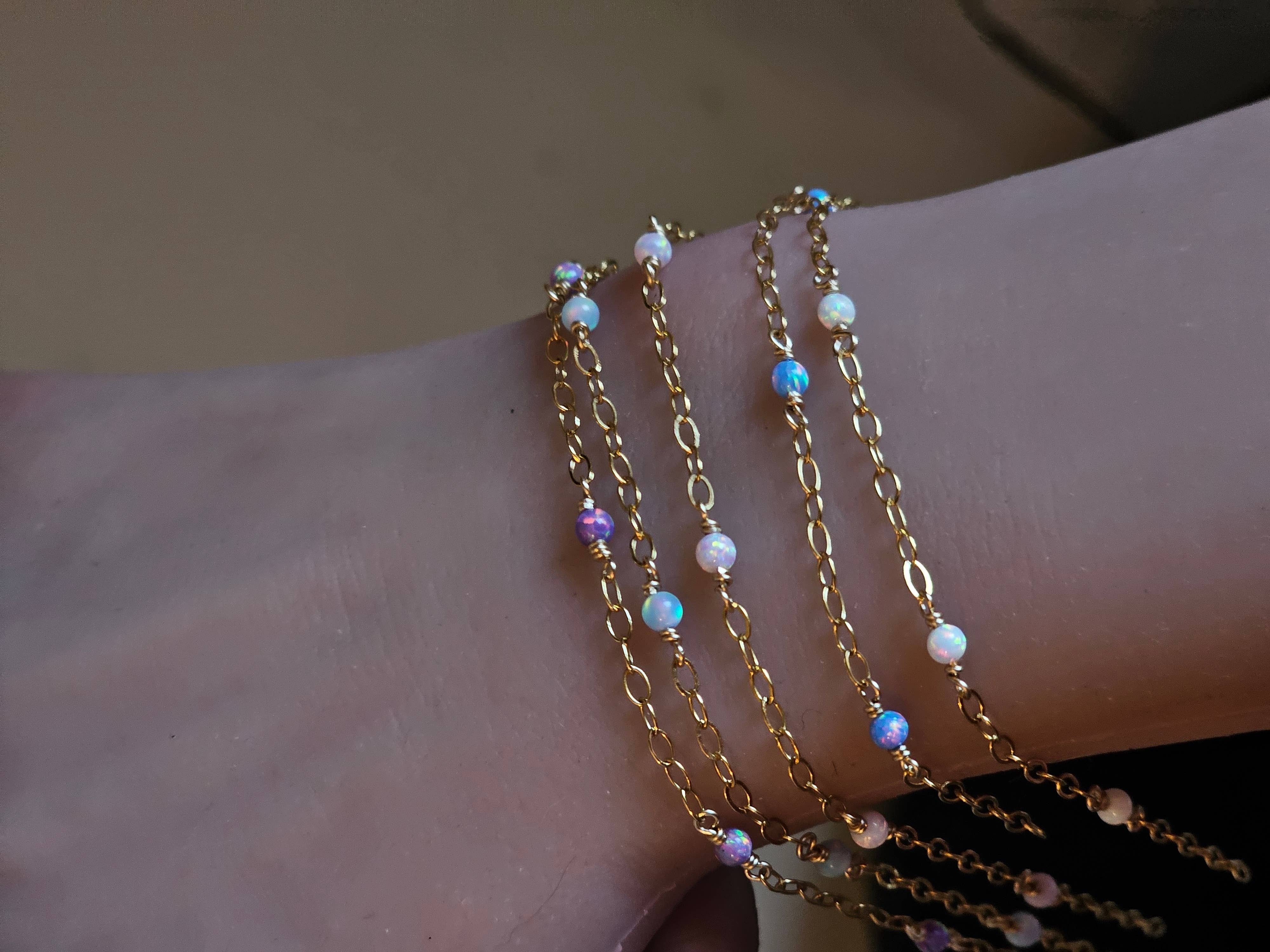 Half Moon Jewelry Designs - Vente Bracelets maillon et chaîne - Chaîne perlée d'opale au mètre, Or rempli/Argent sterling5