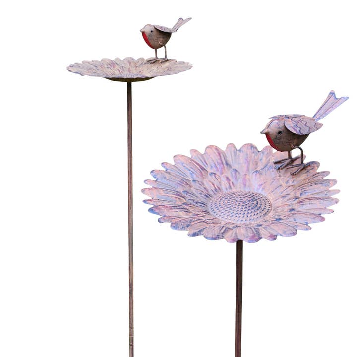 Alimentador de pássaros "pisco‑de‑peito‑ruivo" com girassol — estaca ornamental de jardim em metal por atacado de Vale Ornaments