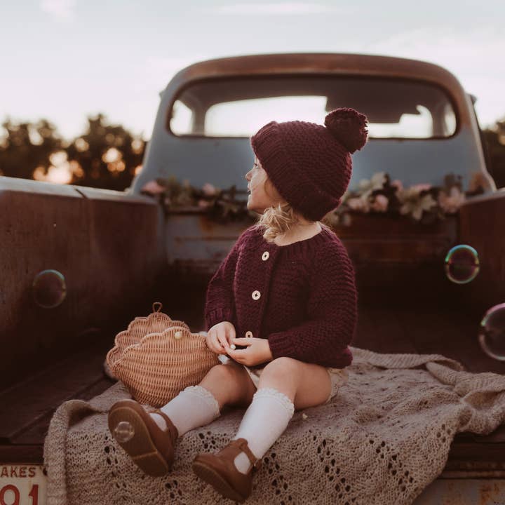 Huggalugs - Wholesale Beanie - Kids - Plum Garter Stitch Beanie Hat SALE