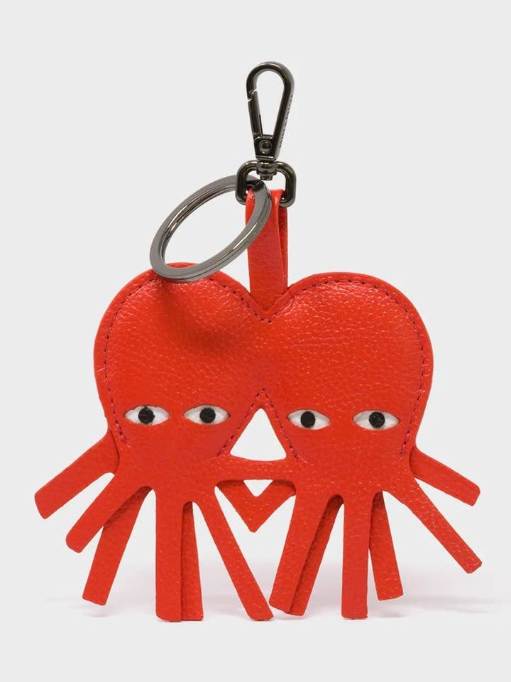 Octotwins Charm - Fiesta Red Leather Keychain for wholesale by Min & Mon