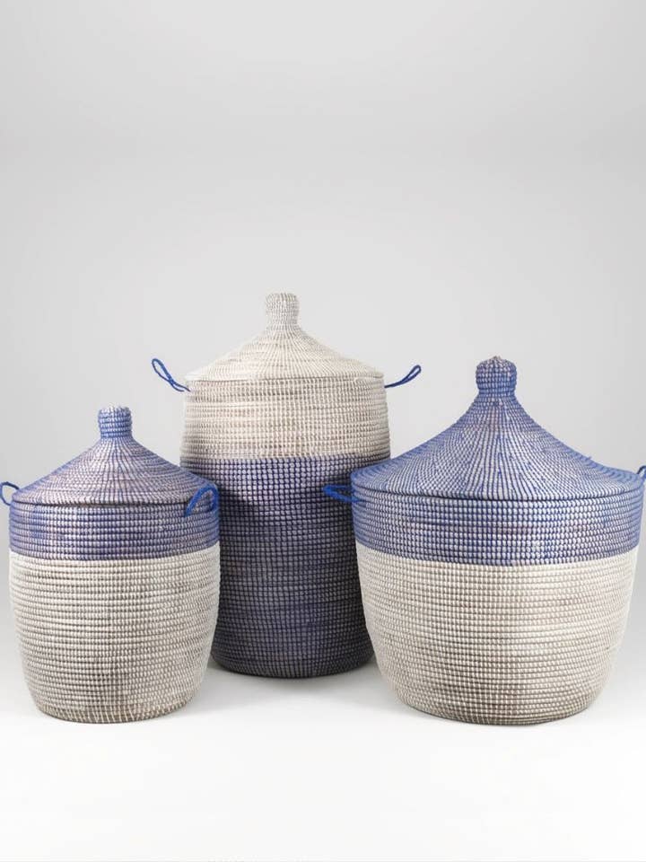 Senegalese tweekleurige vloermanden - marineblauw | wit voor wholesale door Creative Women