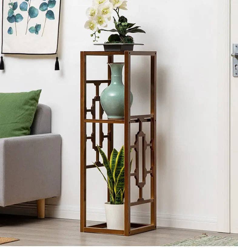 everythingbamboo - Venta al por mayor Soportes para macetas - Soporte de madera de bambú de primera calidad para decoración de plantas, estante tallado, elegante11