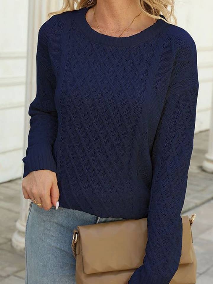 Lily Clothing - Wholesale Knit Sweater - Women's - Stylish crew neck loose pullover with button cord3