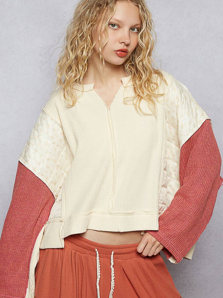 Oversized sweater sleeve quilted knit top SALE for wholesale by Pol Clothing
