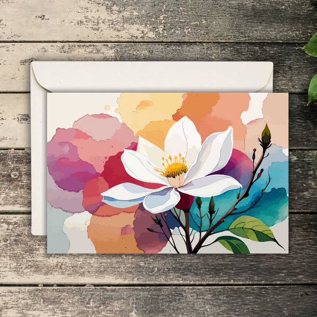 Ensemble de cartes Magnolia – Lot de 6 cartes vierges 5,5” x 4,25” avec enveloppes – Cartes de vœux florales à l'aquarelle pour la vente par The Paper Den