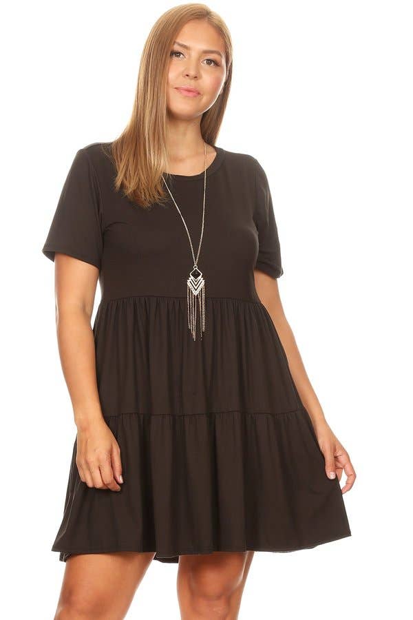 VIBE Apparel Co – wholesale Klänning - Dam – Plus borstad kortärmad baby docka klänning med 2 tier kjol1