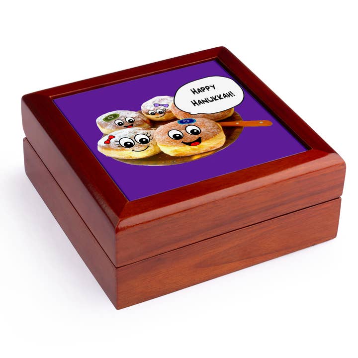 3dRose – wholesale Jewellery box/organiser – 3dRose, Purple Cute Happy Hannukah cartoon jewish donuts - for channukah - chanukah - hanukah - doughnuts, Jewelry Box