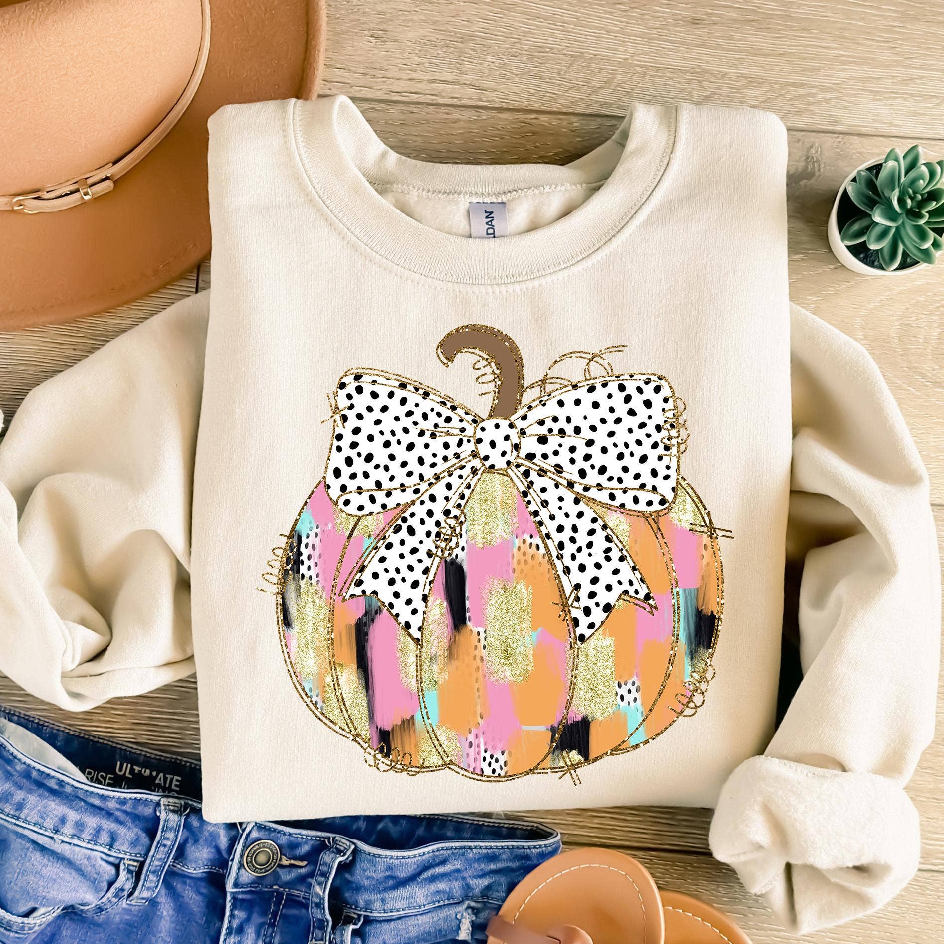 NVC Ecommerce LLC - Wholesale T-Shirt (Graphic) - Women's - Colorful Gold Glitter Pumpkin Sweater, Fall Pumpkin Tee0