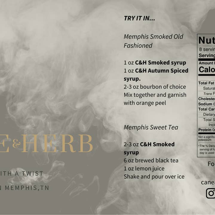 Cane & Herb – wholesale Cocktailmix/-sockerlag – HICKORY TRÄ RÖKT enkel sirap - 8OZ