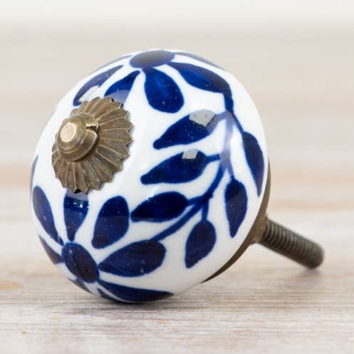 Bronzen blauwe blad deurknop, 4cm x 7cm voor wholesale door Gainsborough Giftware x Portland Living