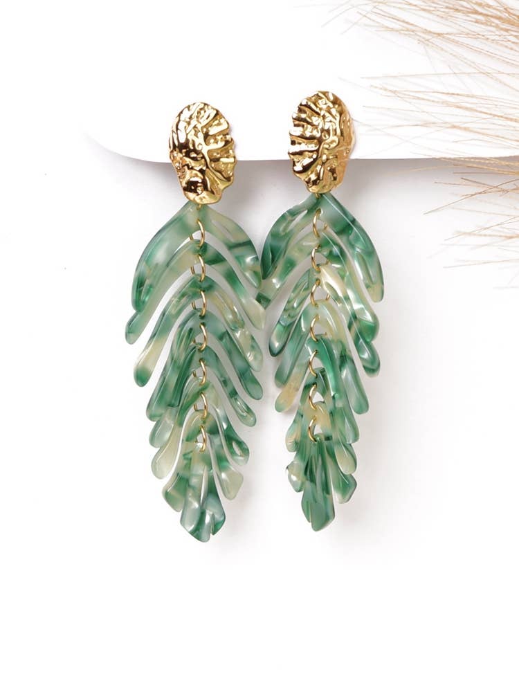 gold Drop Stainless Steel Leaf Earrings for wholesale on Faire1