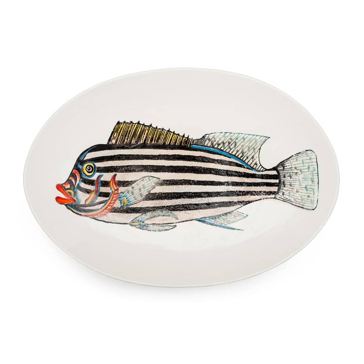 Fantastical Fish Large Oval Serving Bowl for wholesale by BlissHome