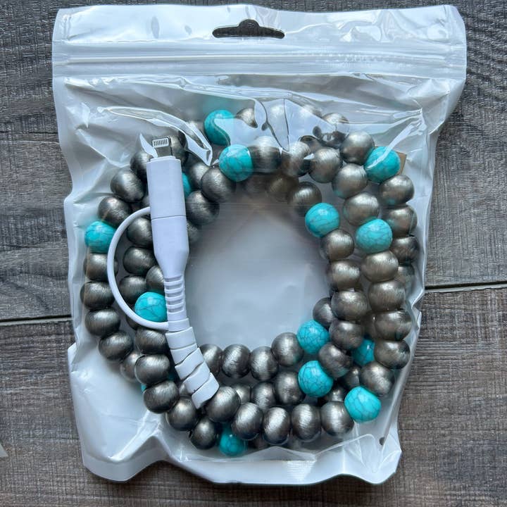 JILLIAN INK LLC - Wholesale Charging Cable - Turquoise Beaded Phone Charger with Lightning & USB-C
