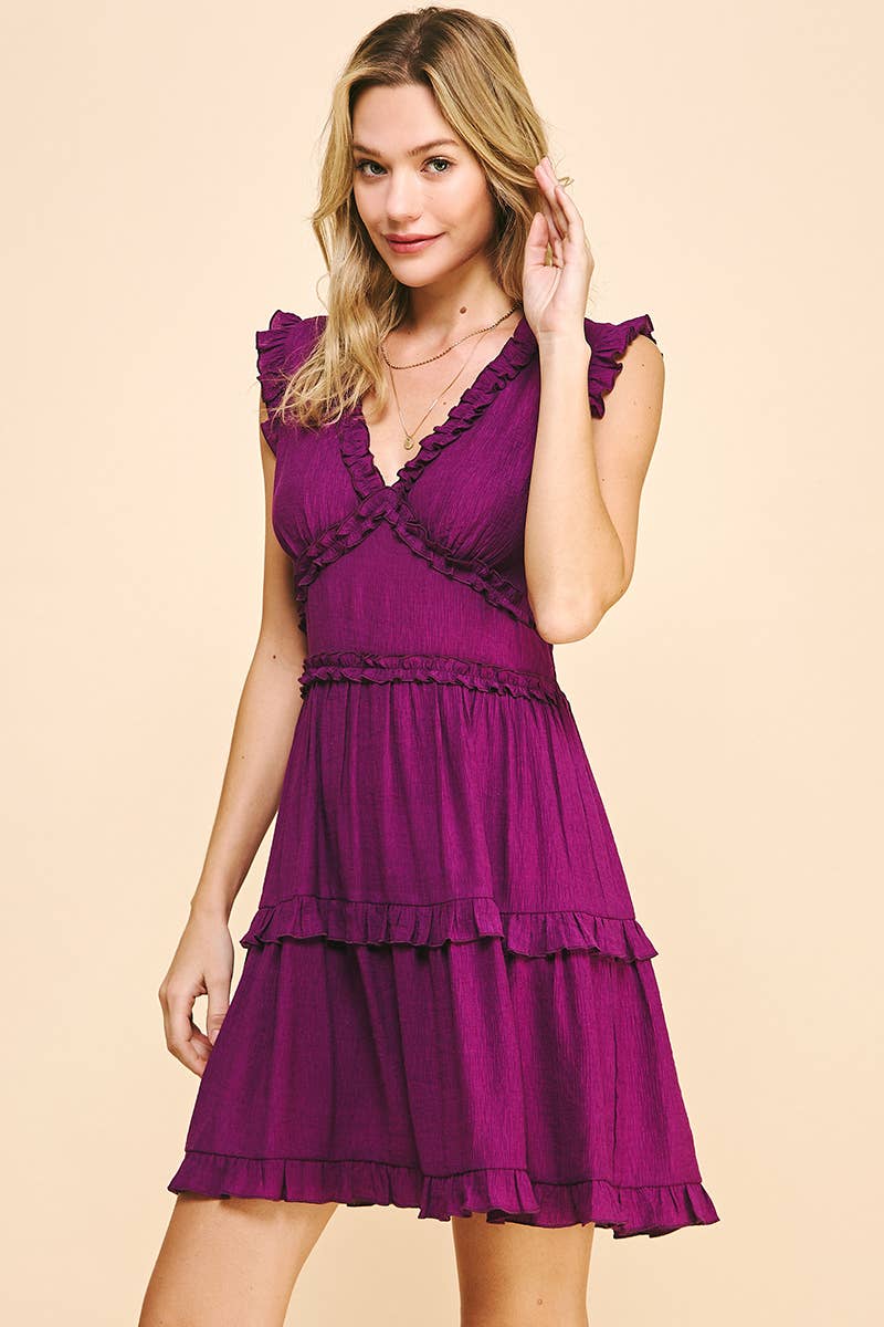 PINCH - Wholesale Jurk - Dames - MOUWLOZE JURK MET V-HALS EN RUCHES - 3087D33