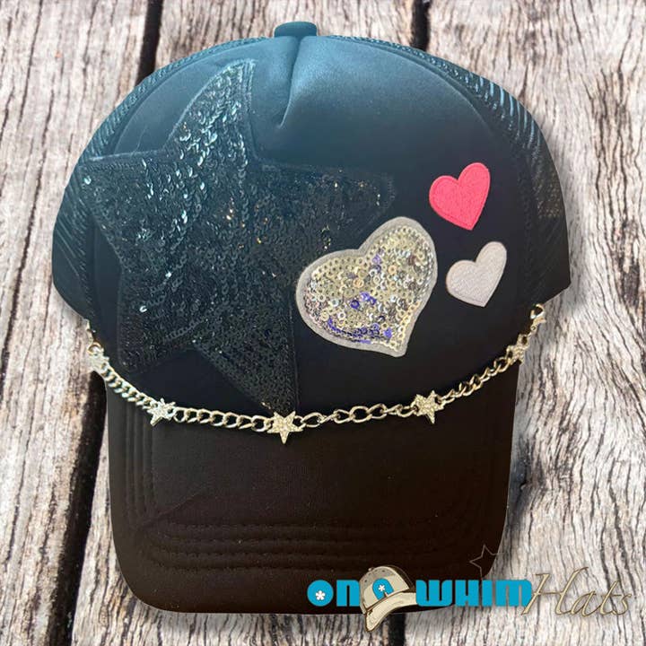 Gorra de Camionero Artesanal Heart-Stopper con Cadena de Sombrero de Diamantes de Imitación para venta al por mayor de On a Whim Hats