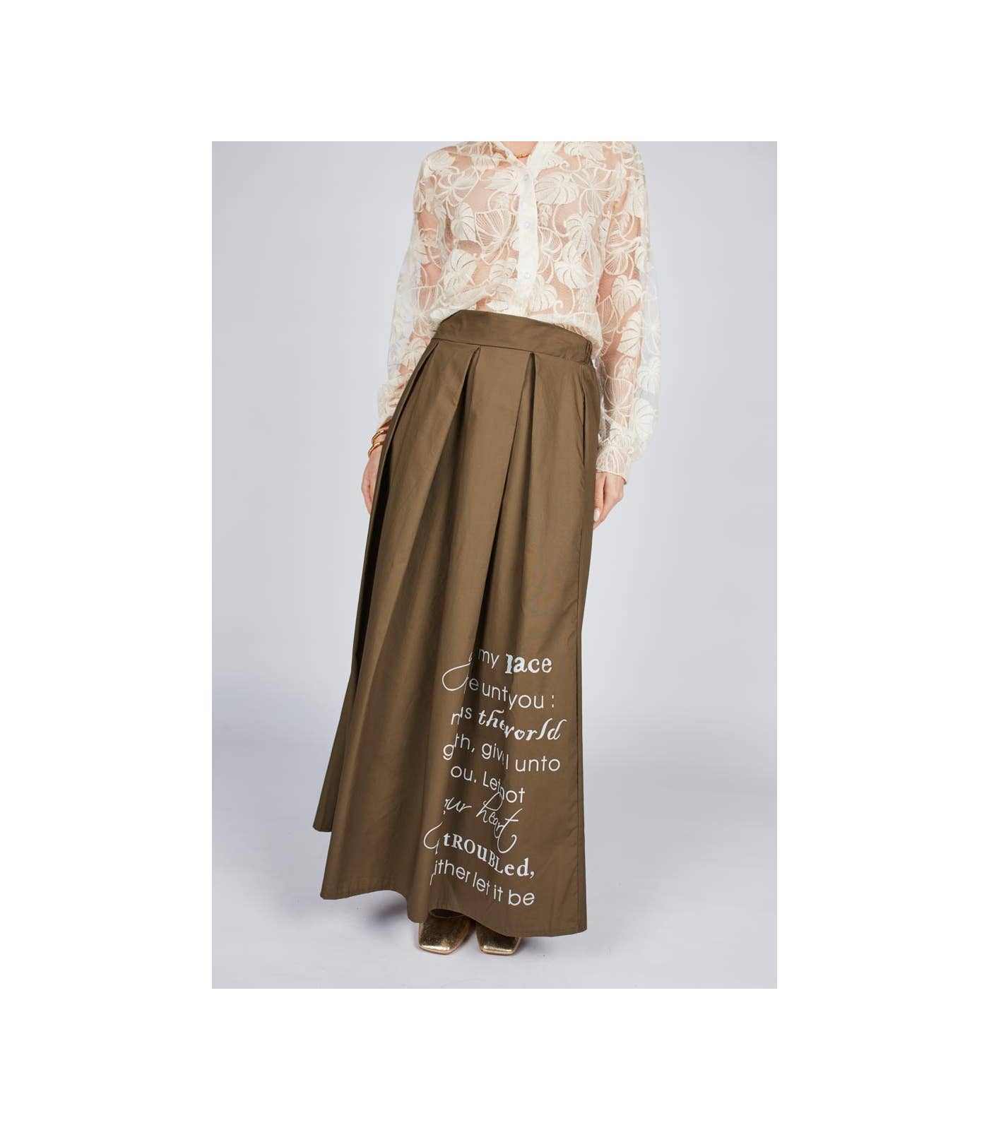 Khaki Poplin Long Skirt for wholesale on Faire3
