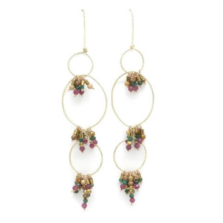 Boucles d'oreilles pendantes mini créoles en pierre - E4-353B pour la vente par LIZOU