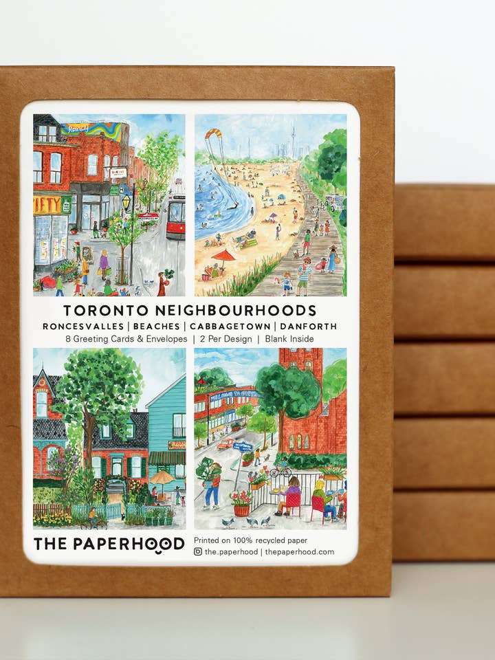 Blandad låda med 8 'Toronto Neighbourhoods' gratulationskort för wholesale av The Paperhood