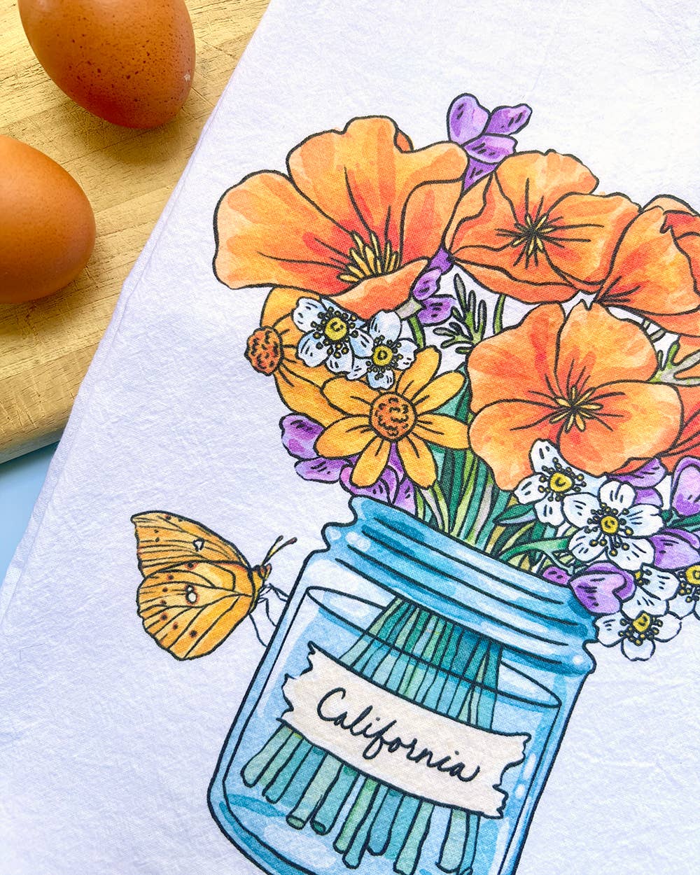 Brenna Daugherty Illustration - Wholesale Tea Towel - California Poppy Wildflower Tea Towel2