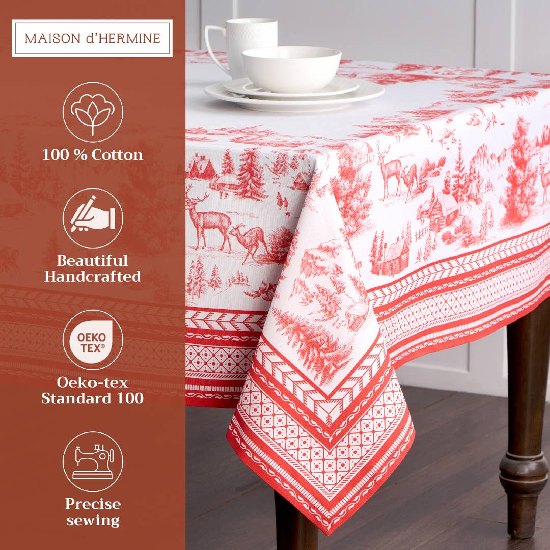 Maison d'Hermine - Design in Every Thread - Wholesale Tablecloth - Tablecloths 100% Cotton - 3 Shapes - Winter Jouy1