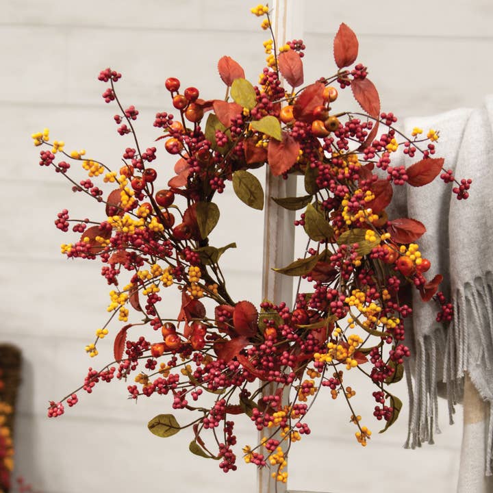 Saybrook Lane - Wholesale Wreath - Bountiful Berries & Leaves Candle Ring, 6.5"