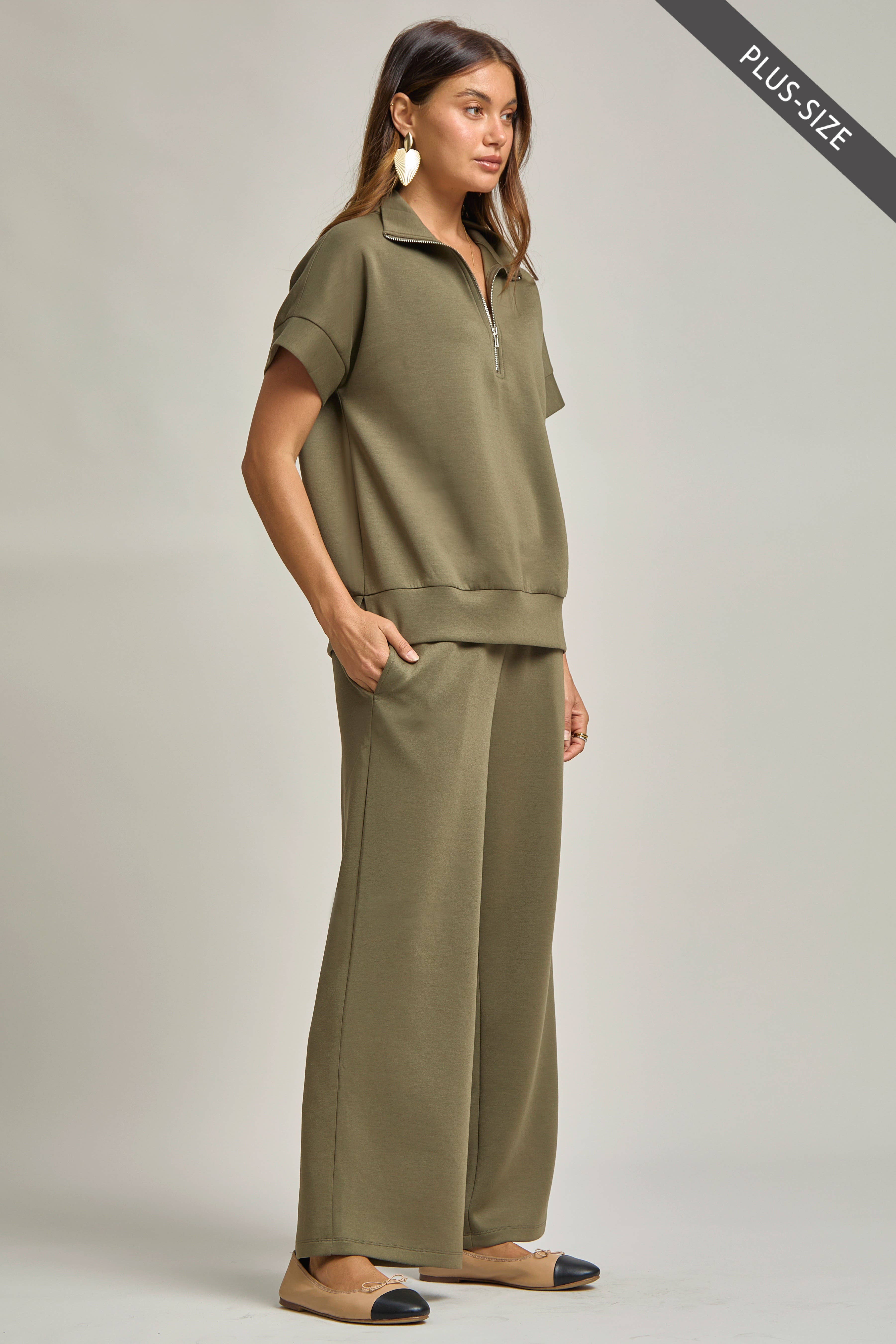 Dear Scarlett - Wholesale Lounge Set - Women's - PLUS SIZE Quarter Zip + Pants Modal Set TRVSET-CATALINAP33