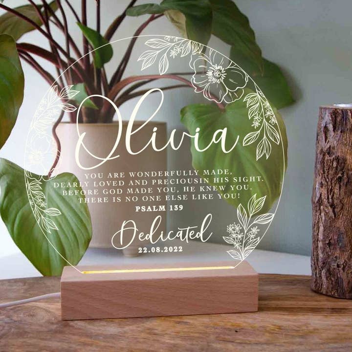 Personalised Dedication light gift for wholesale by Birch and tides