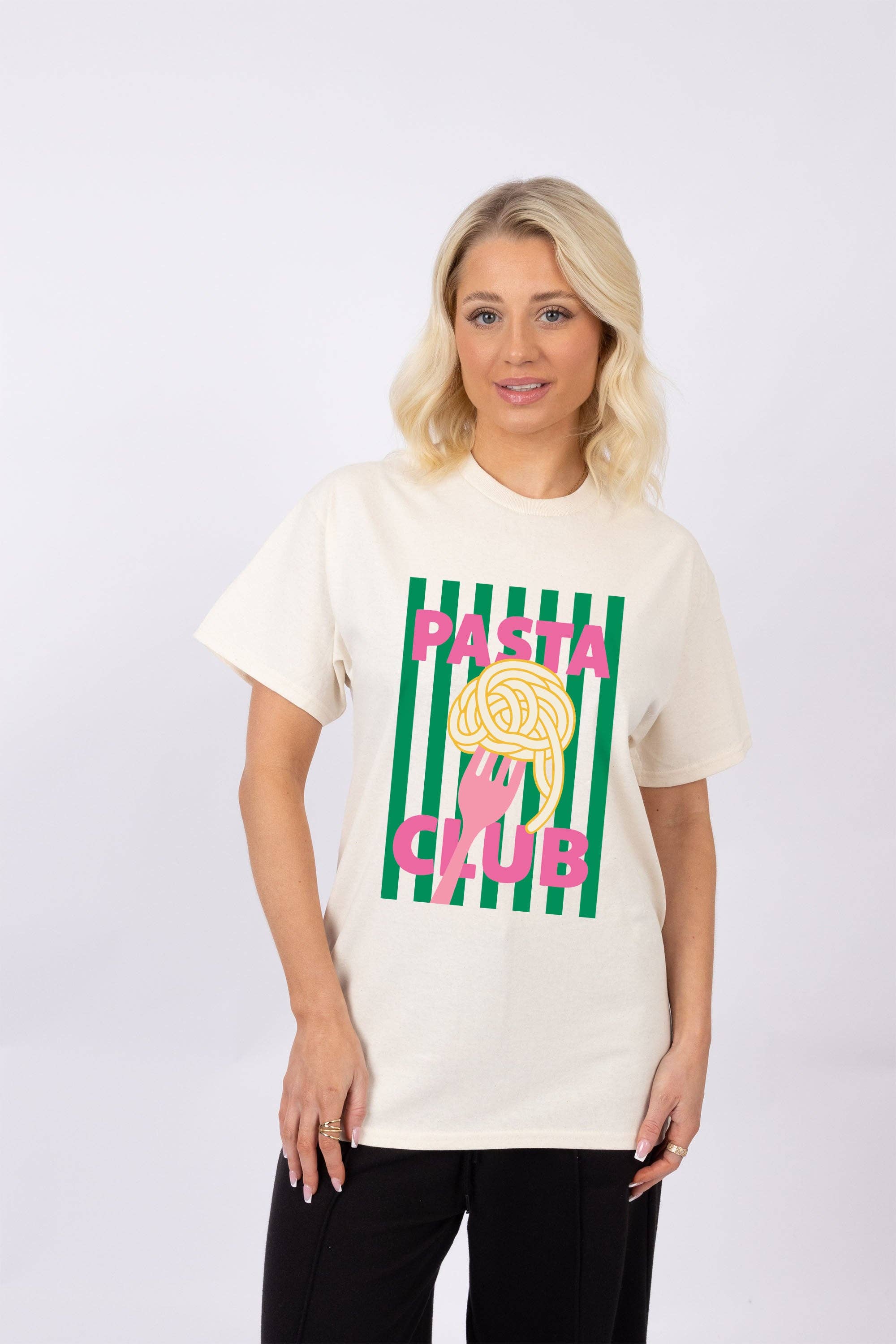 Natural Women Regular Fit T-shirt in Pasta Club Food Print for wholesale on Faire0