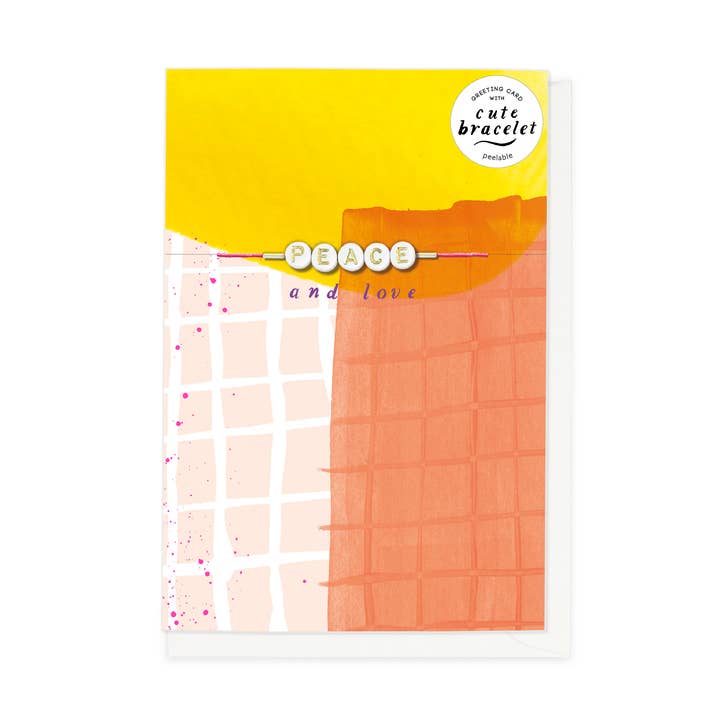 Biglietto di auguri Lucky Dip Peace And Love con simpatico braccialetto per la vendita all'ingrosso da parte di Hotchpotch