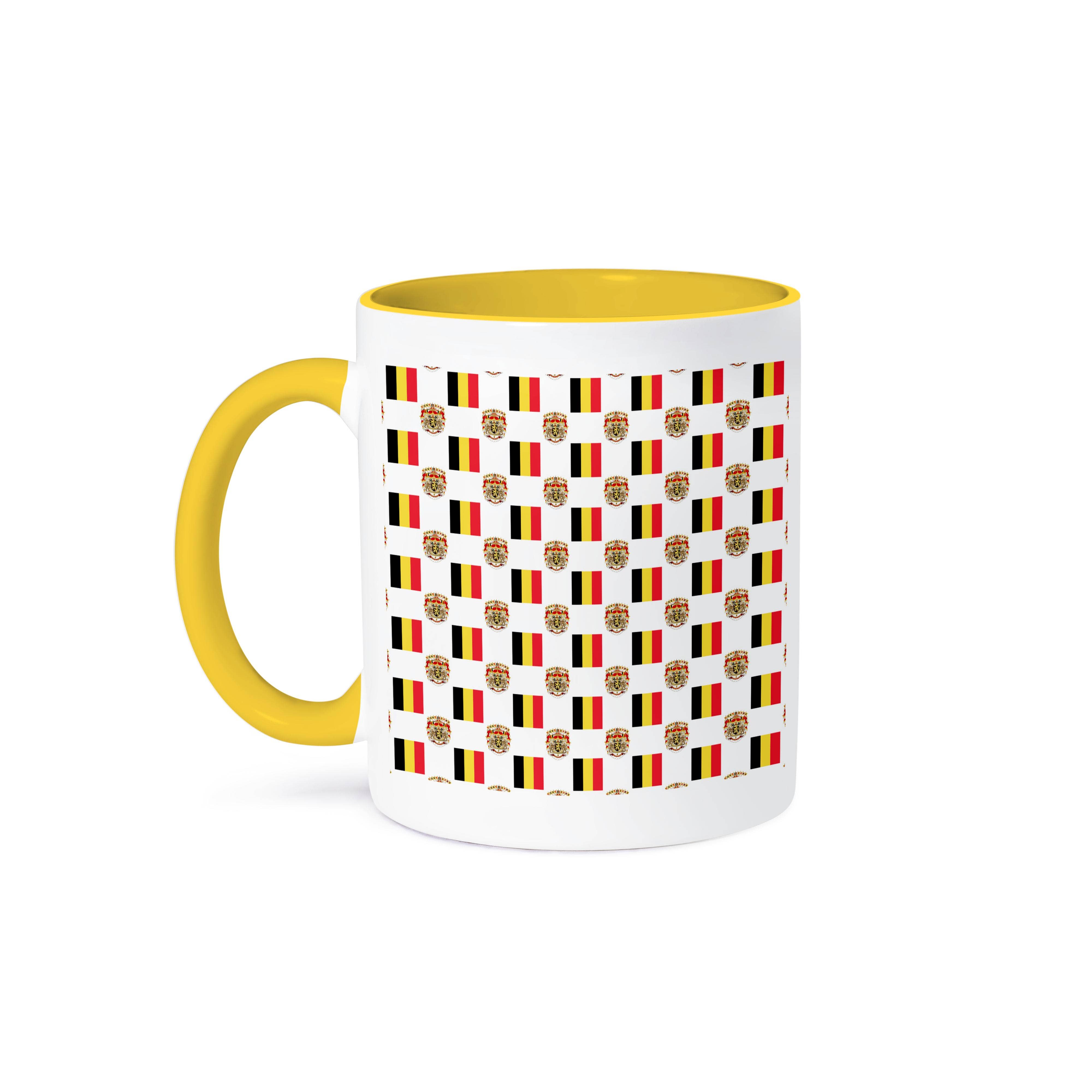 3dRose - Wholesale Coffee Mug - 3dRose, The flag and Coat of Arms of the Kingdom of Belgium make a colorful Belgian pattern. , Mug0