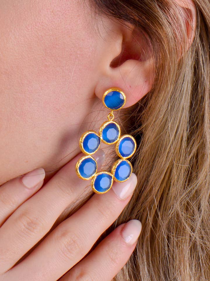 Pendientes de Ojo de Gato Azul Natural | Pendientes Hechos a Mano para venta al por mayor de BlaineDor