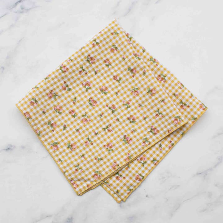 Floral Gingham Katoenen Vierkante Sjaal voor wholesale door Tiepology