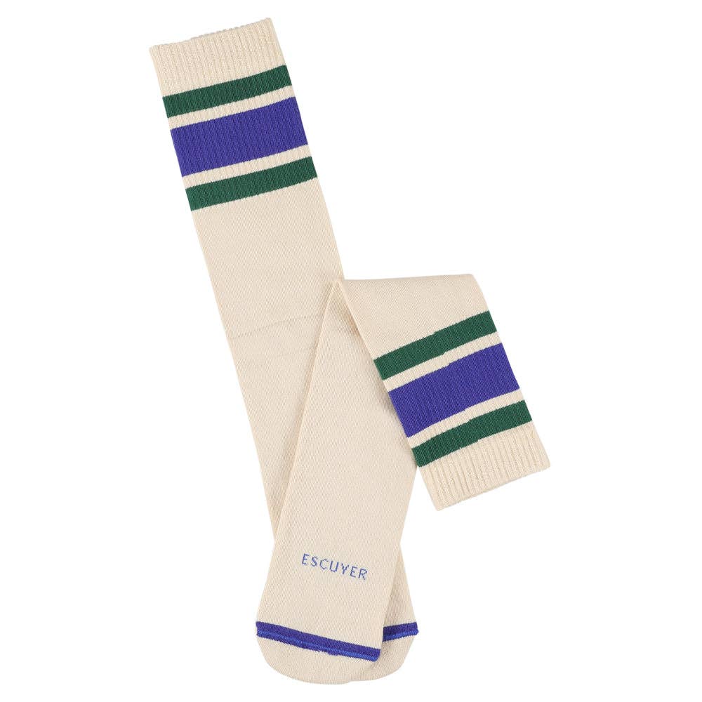 ESCUYER - Wholesale Socks - Unisex - Unisex Tube Socks 3 Stripes - Ecru / Green / Strong Blue1