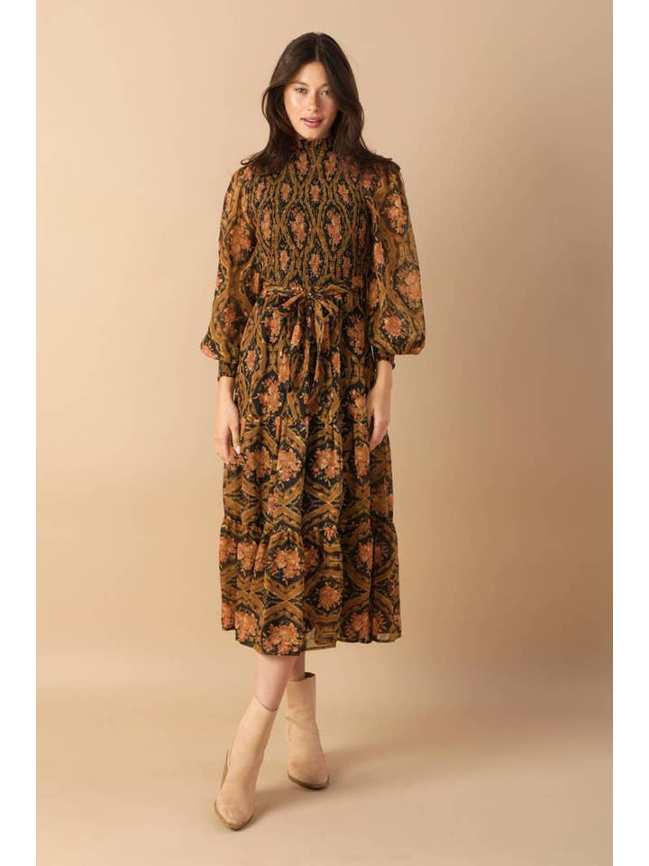 Black A printed woven midi dress - ID21816 for wholesale on Faire