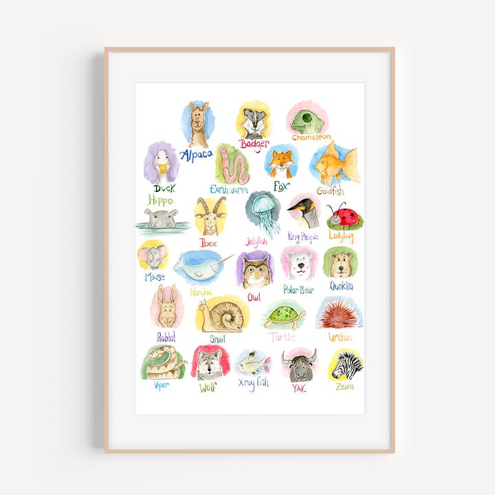 A-Z Animal Art Print for wholesale by MaryGold Tales