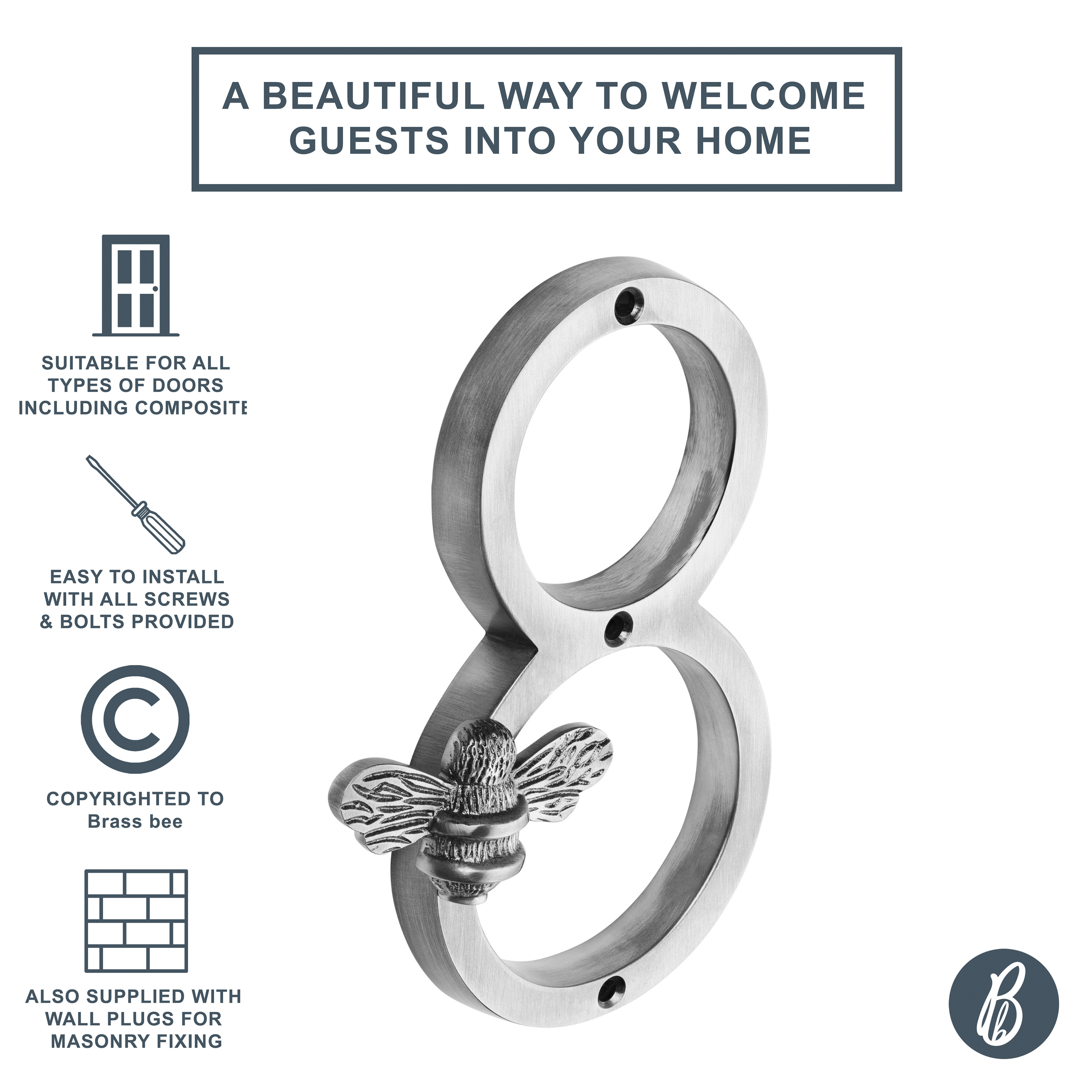 Brass bee - Vendita all'ingrosso Manopola/pomello - Numeri civici Brass bee in ottone finitura peltro con ape, altezza 13 cm17