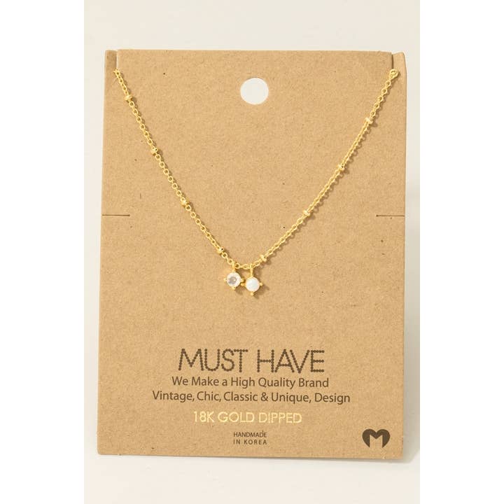Fame Accessories - Wholesale Pendant/Charm Necklace - Gold Dipped Cz And Opal Charms Chain Necklace