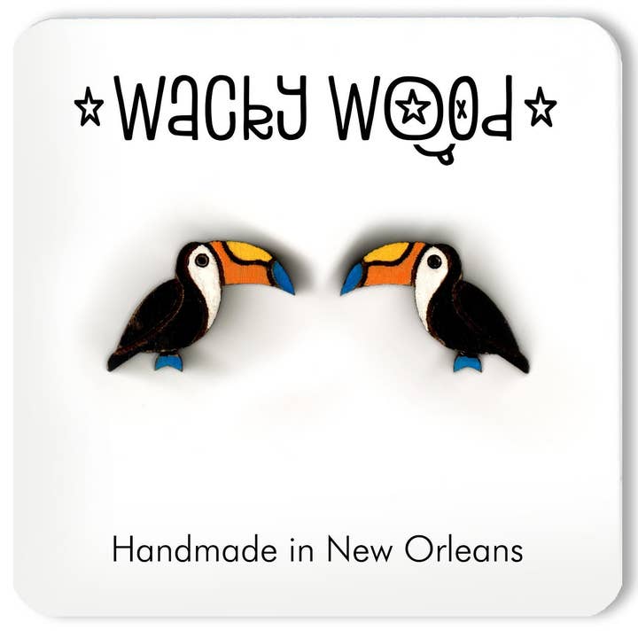 Tucan Earrings, Animal Earrings, Fun Gift, Stud Earrings for wholesale by Wacky Wood