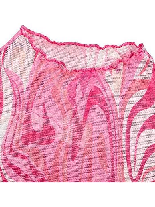 Sweetkama - Wholesale Knit Top - Women's - Ladies Print Flare Sleeves Mesh Crop Top SKT24175