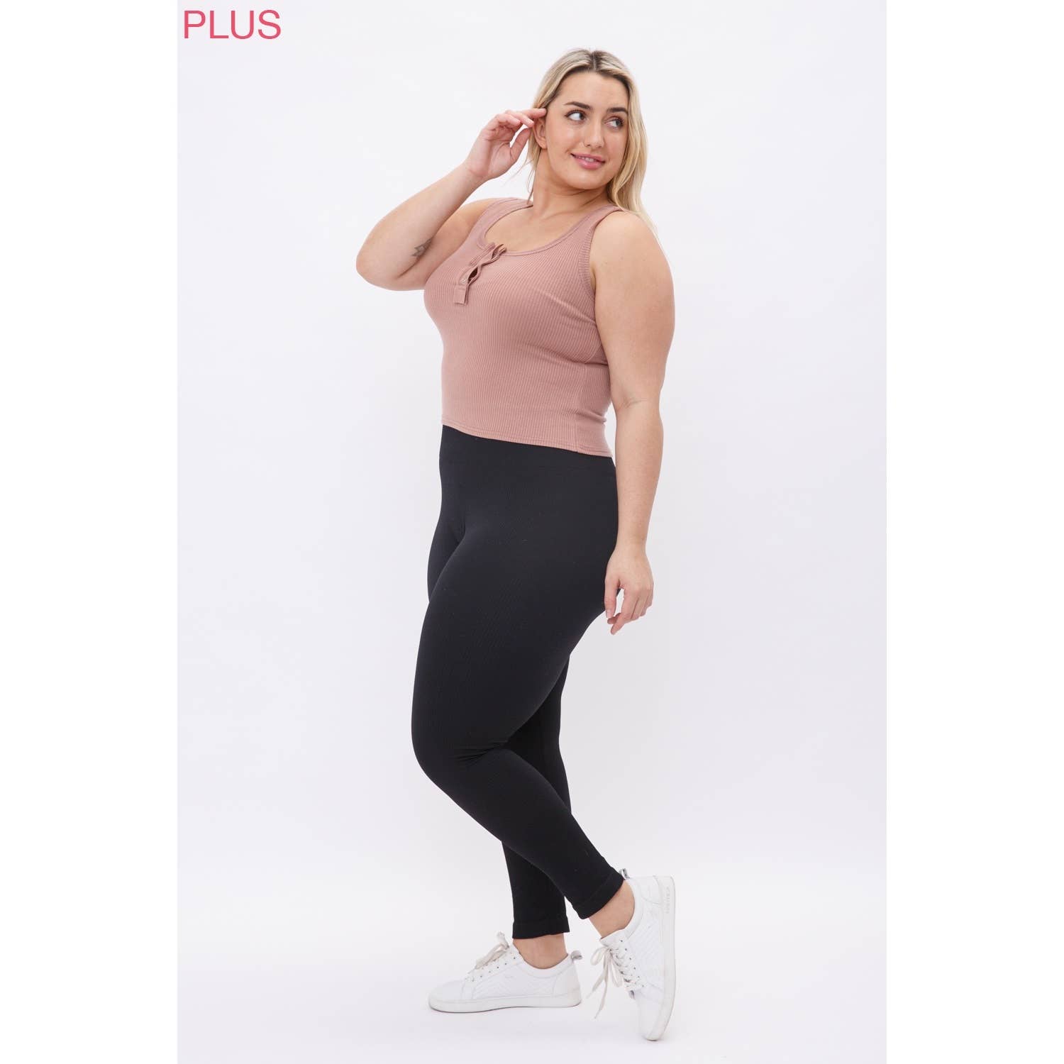 Sweet Generis - Wholesale Tanktop - Dames - PLUS GERIBBELDE HENLEY TANKTOP MET DRUKKNOPEN - Citroenkleur7