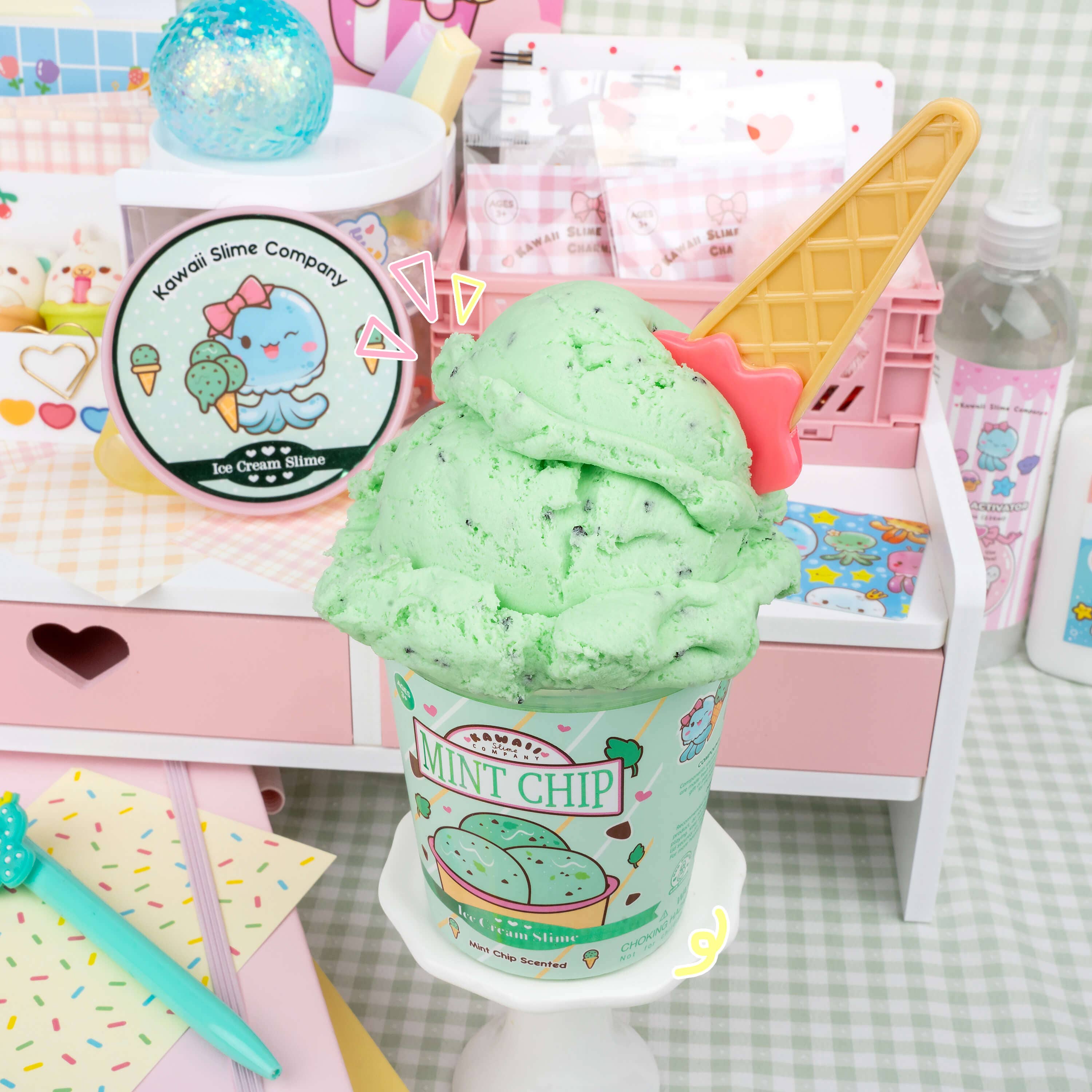 Kawaii Slime Company - Wholesale Putty/Slime - Kids - Mint Chip Scented Ice Cream Pint Slime (5pcs/case)3